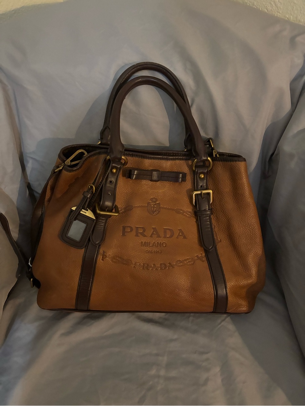 Source Unknown Prada Milano Brown Leather Tote with Dark Brown Trim
